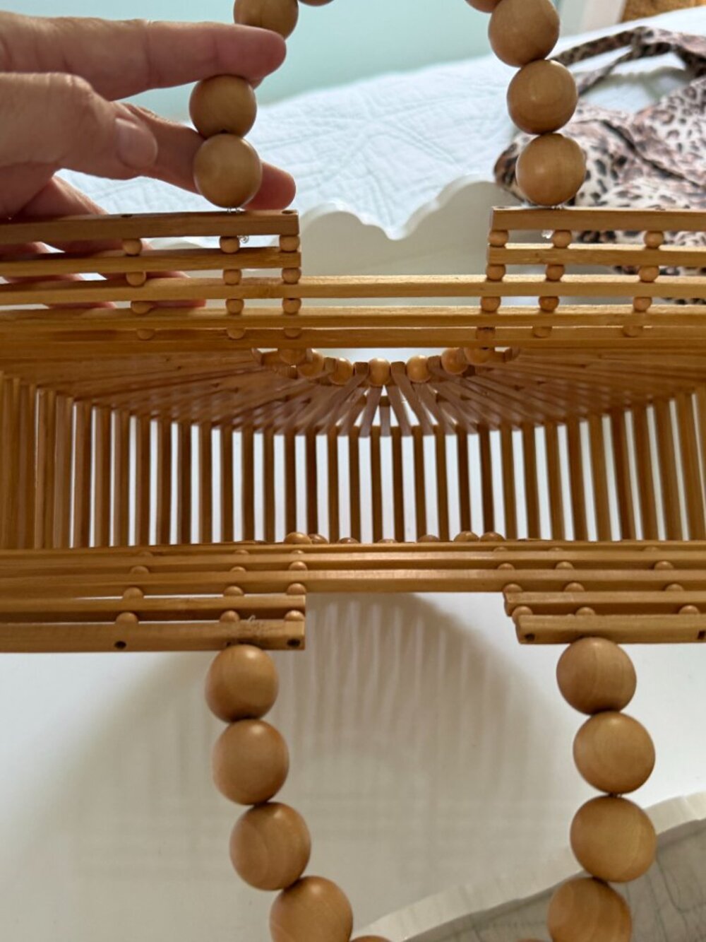 Cult Gaia Style Semi Circle Bamboo Handbag with Oversized Wooden Beaded Handle - Picture 5 of 5